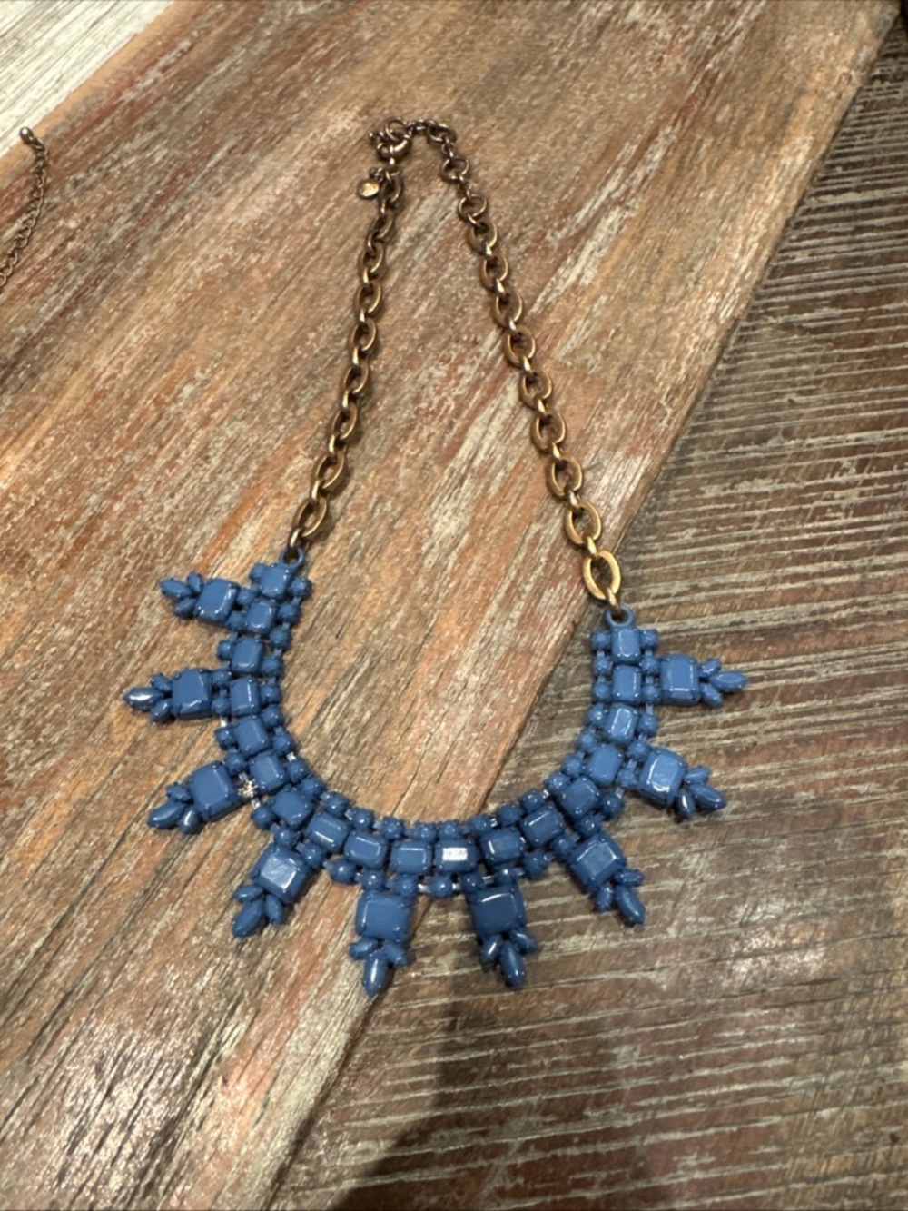 Statement Blue Bib Necklace - Gold Chain